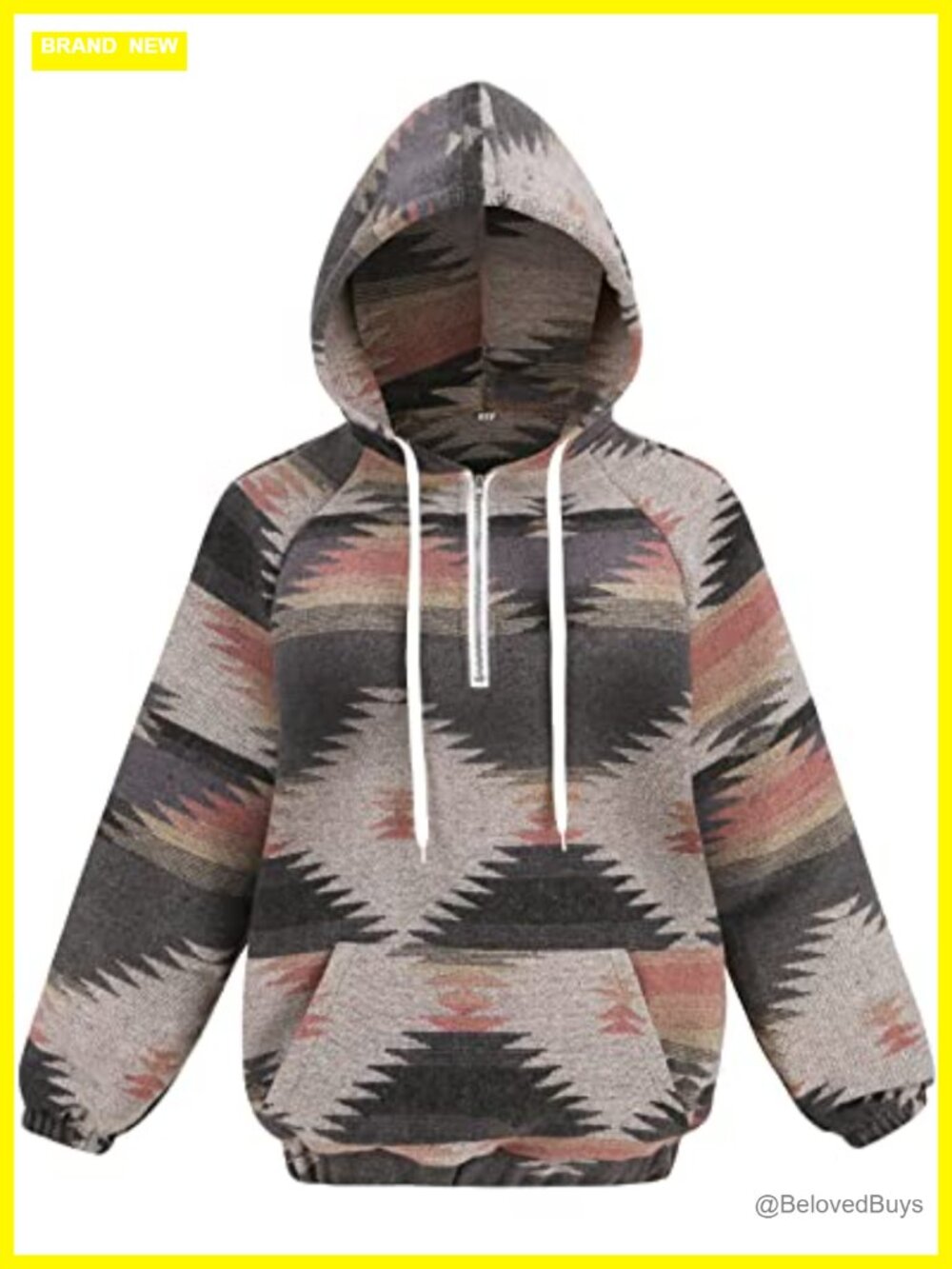 Women's Half Zip Aztec Western Hoodie Sweatshirt Cotton Polyester Loose Fit